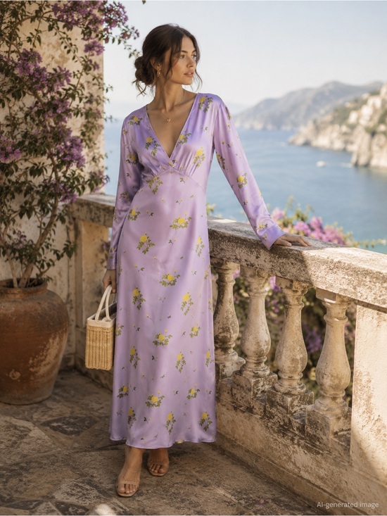 Bernadette Dresses & Skirts - Bernadette Sarah Silk Satin Floral Maxi Dress NWT Lilac US 4 FR36